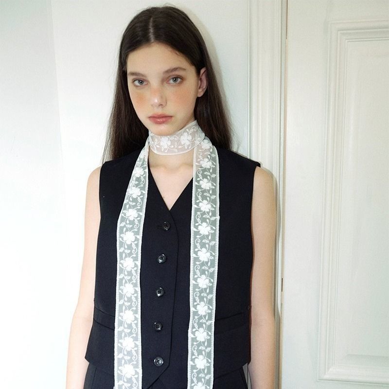 Collana con sciarpa al collo con clavicola versatile, sottile e stretta, in pizzo con design a strati, per donna, primavera estate_voghion.com