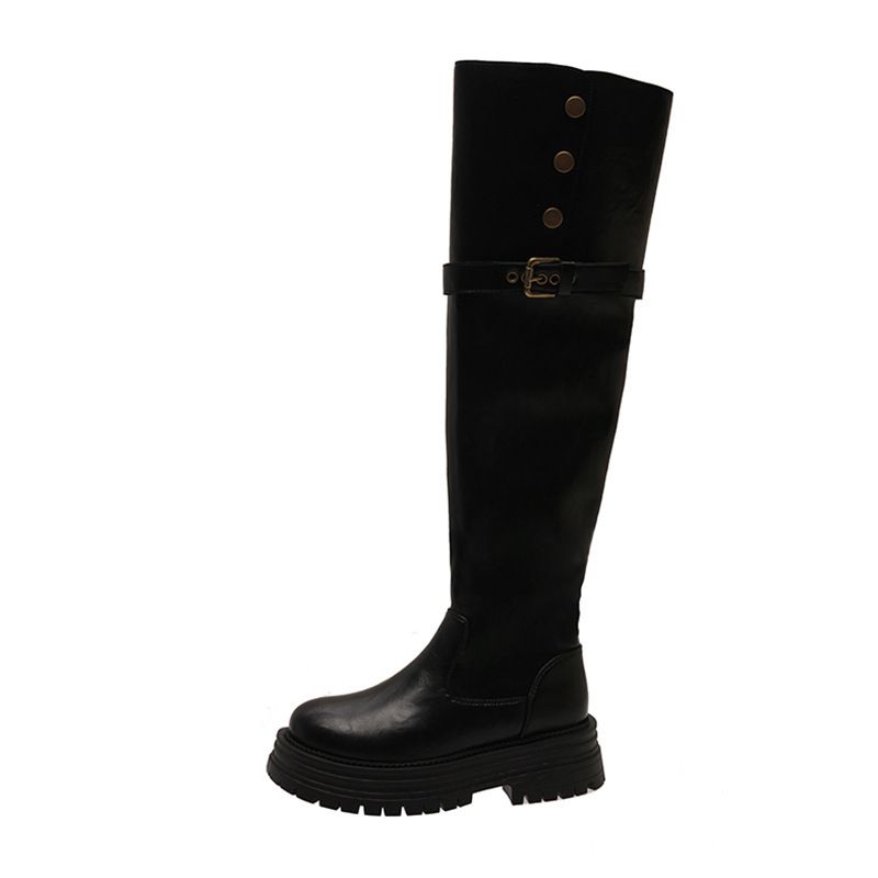 2025 Autumn Winter New Small Size Leg Knight Black Thick Sole High Long Boots For Women_voghion.com