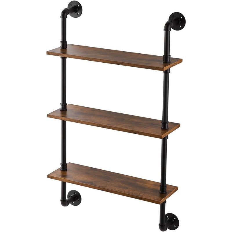 3-Tier Industrial Pipe Shelf, 24x7.87 Inches, Wall-Mounted Storage Solution For Kitchen And Bedroom, Space-Saving Design_voghion.com