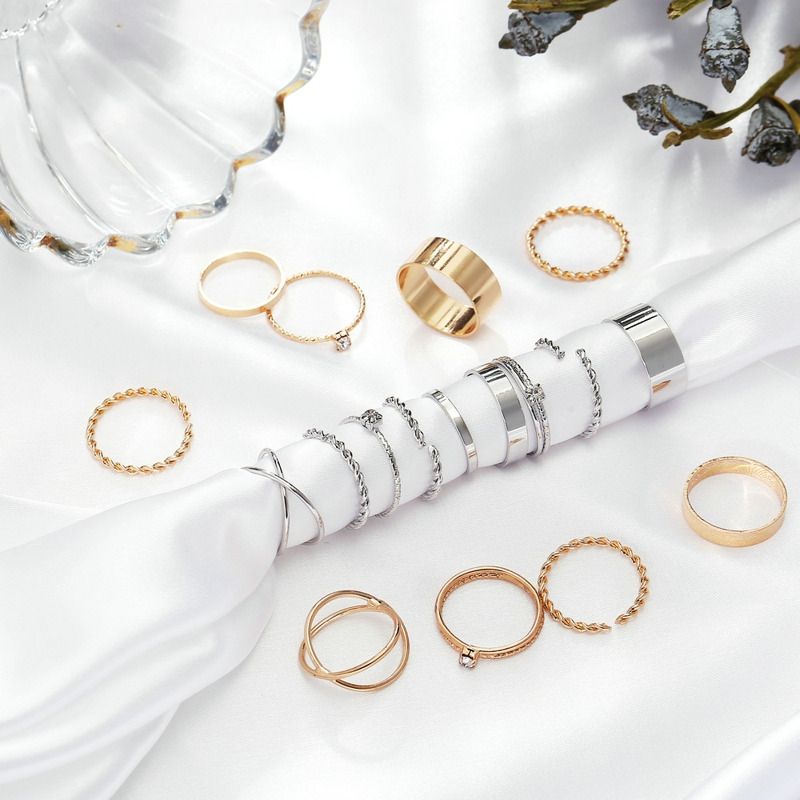Ready Stock 8 Teil/Set Retro Böhmen Kreis Zirkon Perle Set für Frauen Elegante Vintage Herz Stern Geometrische Ring Modeschmuck_voghion.com