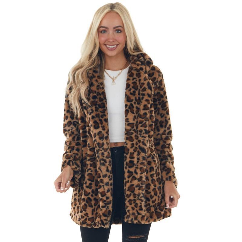 Modischer Kaninchenfellmantel mit Leopardenmuster für Damen – Übergroße, mittellange Jacke mit Taschen, weiche Plüsch-Oberbekleidung für Herbst und Winter_voghion.com