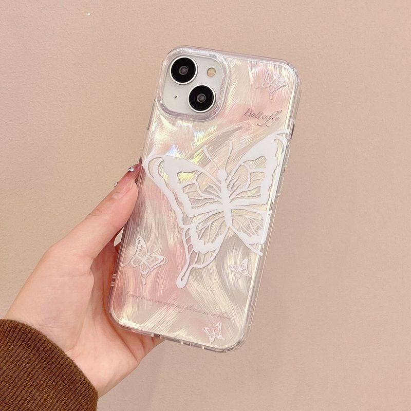 Feather yarn White Butterfly for iPhone15Pro Japan and South Korea 13promax 12Pro phone case 14pro_voghion.com