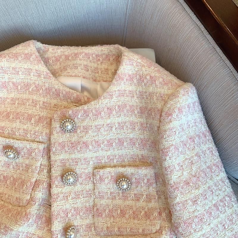 Pearl button small fragrant jacket for women 2024 autumn and winter new French design versatile loose short style_voghion.com