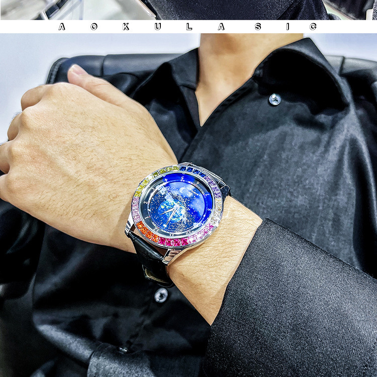 Montre mécanique automatique pour homme avec affichage lumineux des phases de lune, étanche jusqu'à 30 m, boîtier en acier inoxydable et bracelet en cuir véritable._voghion.com