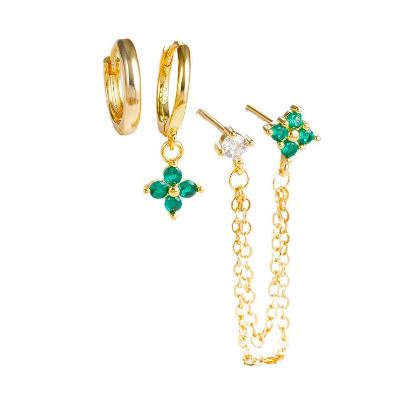 Orecchini da donna in tre pezzi unici, placcati in oro, con borchie a forma di nappa, micro pavé di zirconi_voghion.com