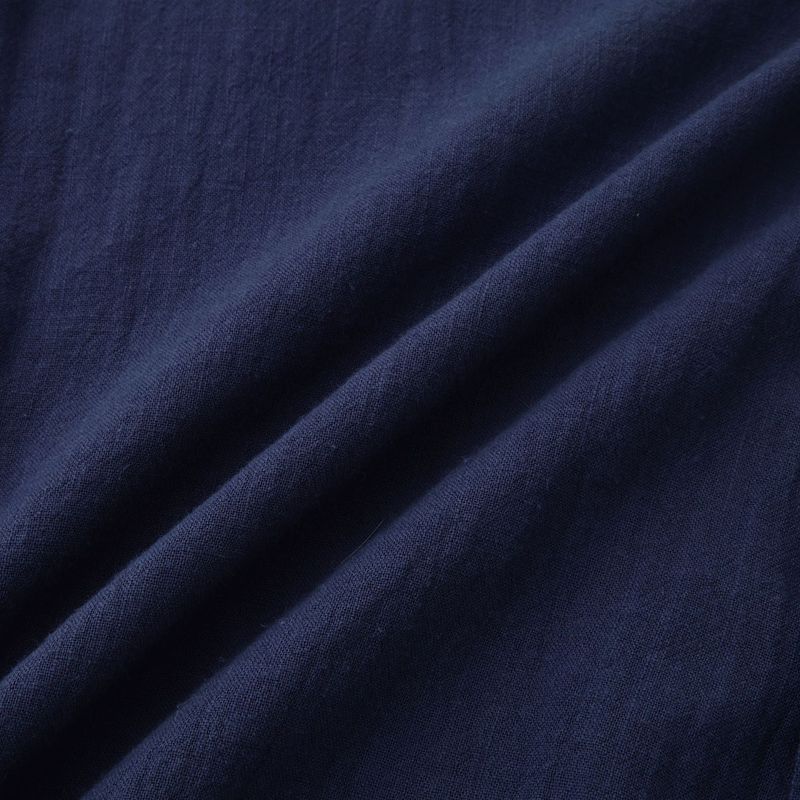 Camicia da uomo ampia a maniche lunghe in cardigan con colletto alla coreana in lino tinta unita_voghion.com