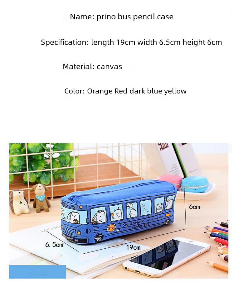 Papetărie creativă coreeană pentru studenți, cu animale mici, cu autobuz, penita cu autobuz, cutie de papetărie din pânză pentru bărbați și femei_voghion.com
