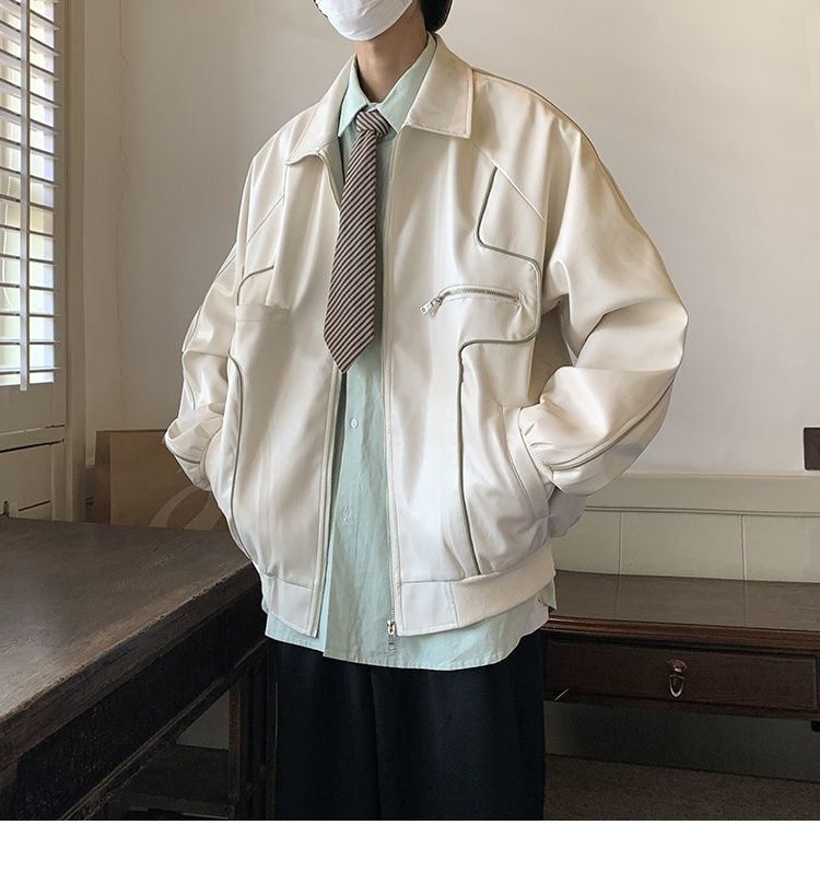 Veste en cuir noir rétro américaine Hue pour homme, collection printemps-automne, idéale pour la moto._voghion.com