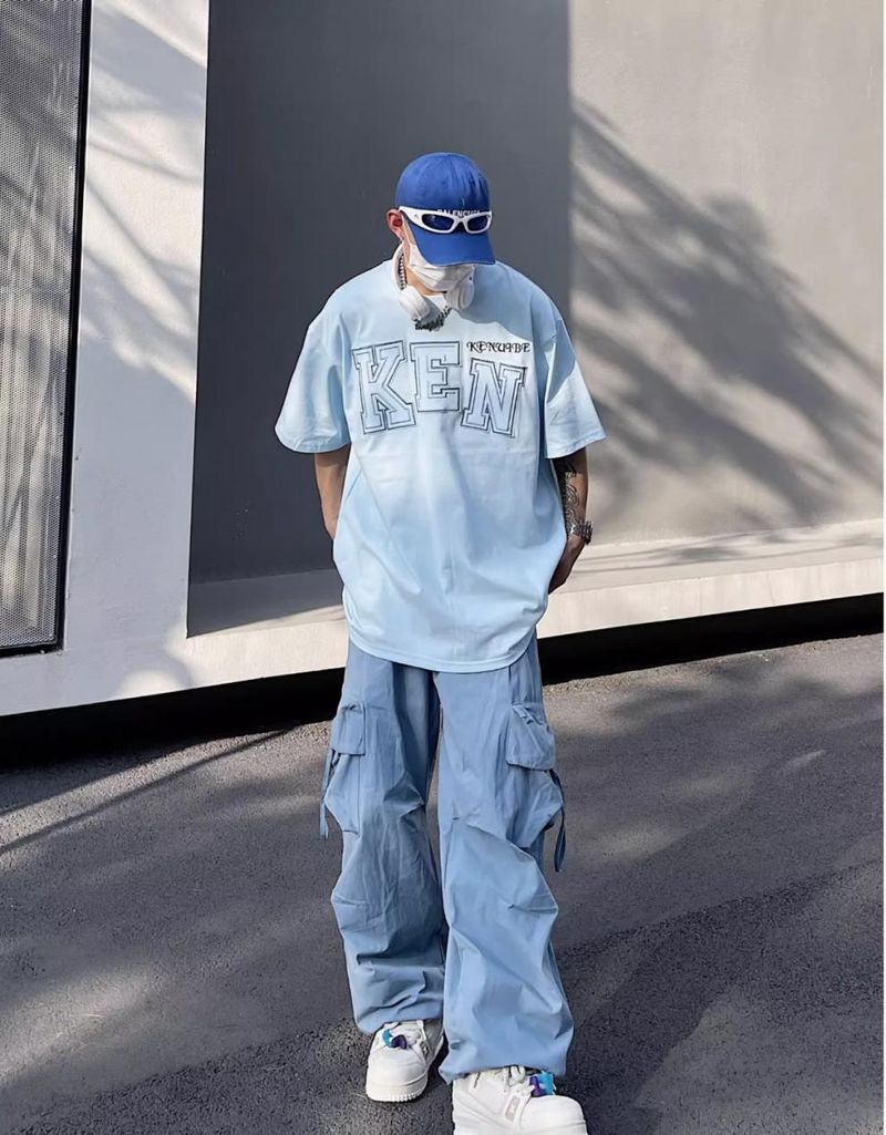 Herrenbekleidung High Street Vibe Gerade Overalls für Männer und Frauen Frühling und Sommer Lockere vielseitige blaue Hose mit weitem Bein Dopaminhose_voghion.com