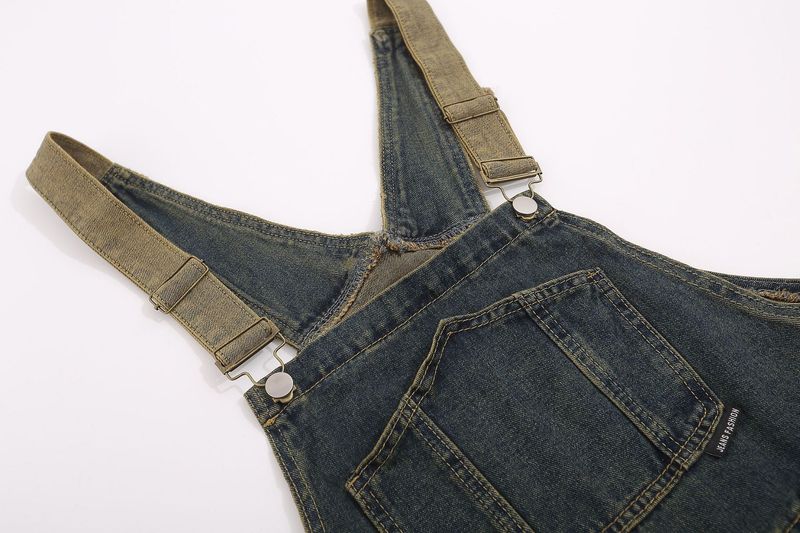 Men's loose straight leg suspender jeans romper_voghion.com