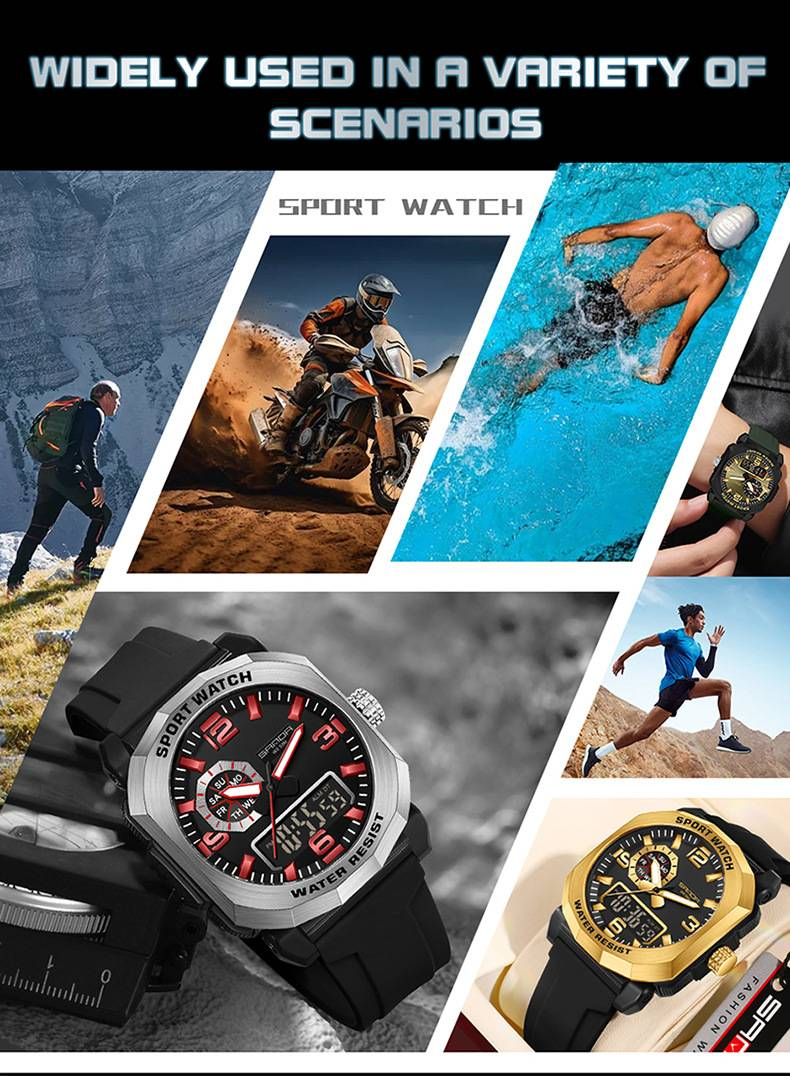 Multi Functional Digital Watch, Dual Display Waterproof Luminous Electronic Watch, Fashion Electronic Watch for Youth_voghion.com