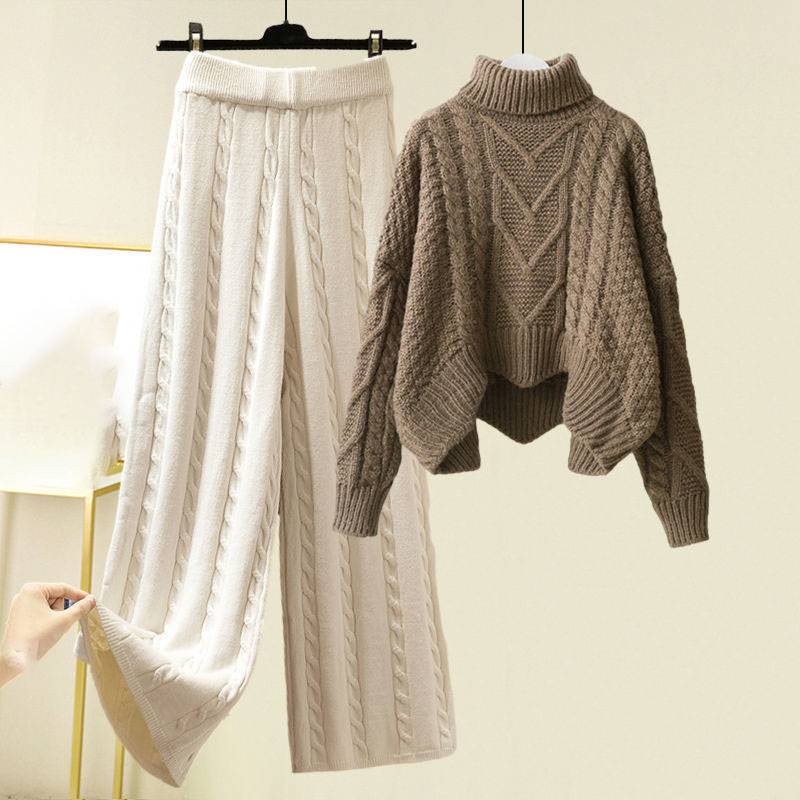 Abbigliamento da donna Taglie forti Autunno e inverno Maglione lavorato a maglia Completo temperamento Pantaloni casual slim a vita alta Completo due pezzi_voghion.com