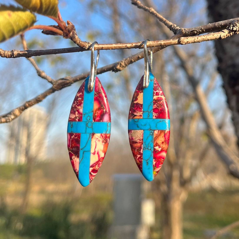 Orecchini Retro Faith Natural Stone con ganci per le orecchie a croce abbinati ai colori Orecchini popolari_voghion.com