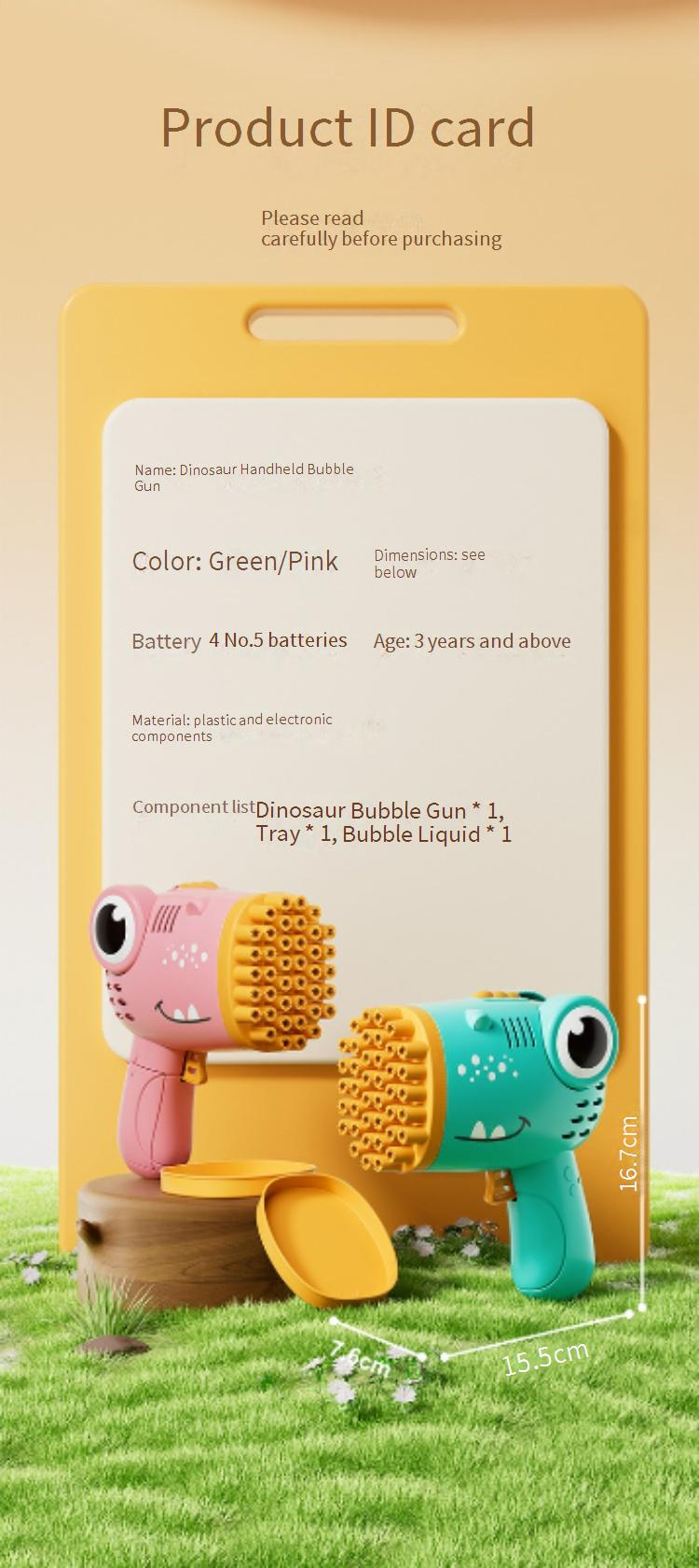 Pistola de burbujas de dinosaurio con 40 agujeros - Pistola de burbujas eléctrica automática para niños (máquina de burbujas portátil)_voghion.com