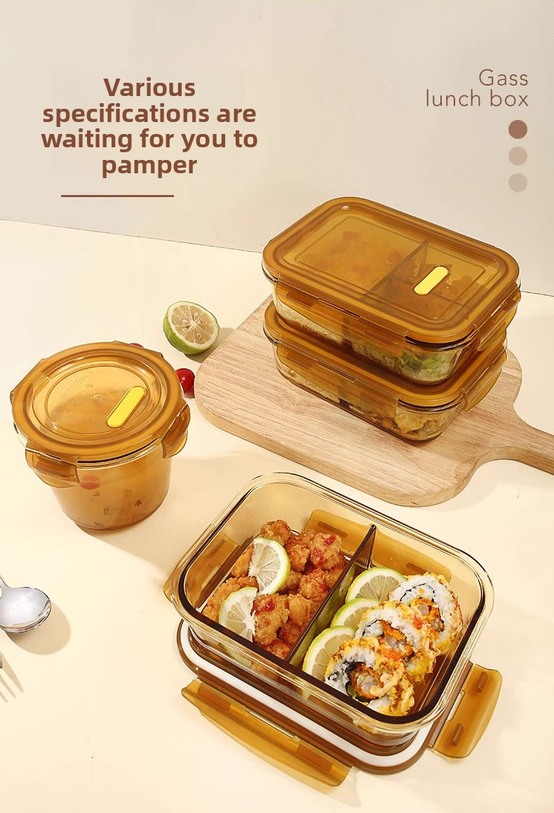 Borosilicate Glass Lunch Box Microwave & Oven Safe Meal Prep Container With Dividers (Leakproof BPA-Free Ideal For Office Reheating & Salad Storage)_voghion.com