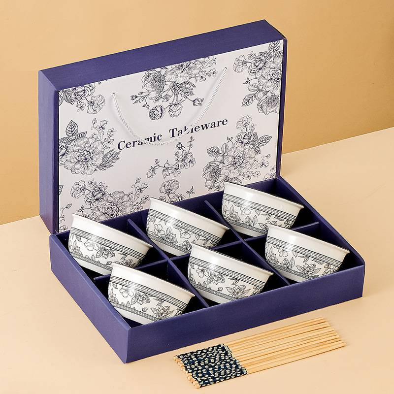 Geschenkset mit Rosenschale und Essstäbchen aus Keramik – Mikrowellengeeignetes, modernes Geschirr für Zuhause, das Restaurant und zum Verschenken (11,5 cm große Essstäbchen aus Bambus)_voghion.com