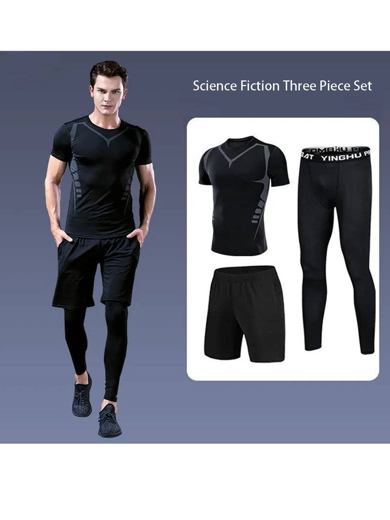 Fitness Suit, Men's Set, Sports Quick Drying Tight Fitting Suit, Training Suit, Seasonal Running, Basketball, Gym Fitness Suit_voghion.com