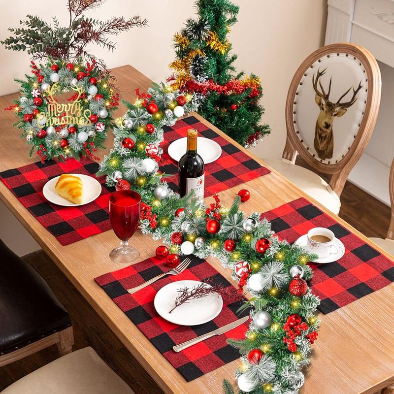 180cm/270cm Christmas Wreath Door Hanging Decor With Faux Pine Garland, Red & White Ornaments_voghion.com