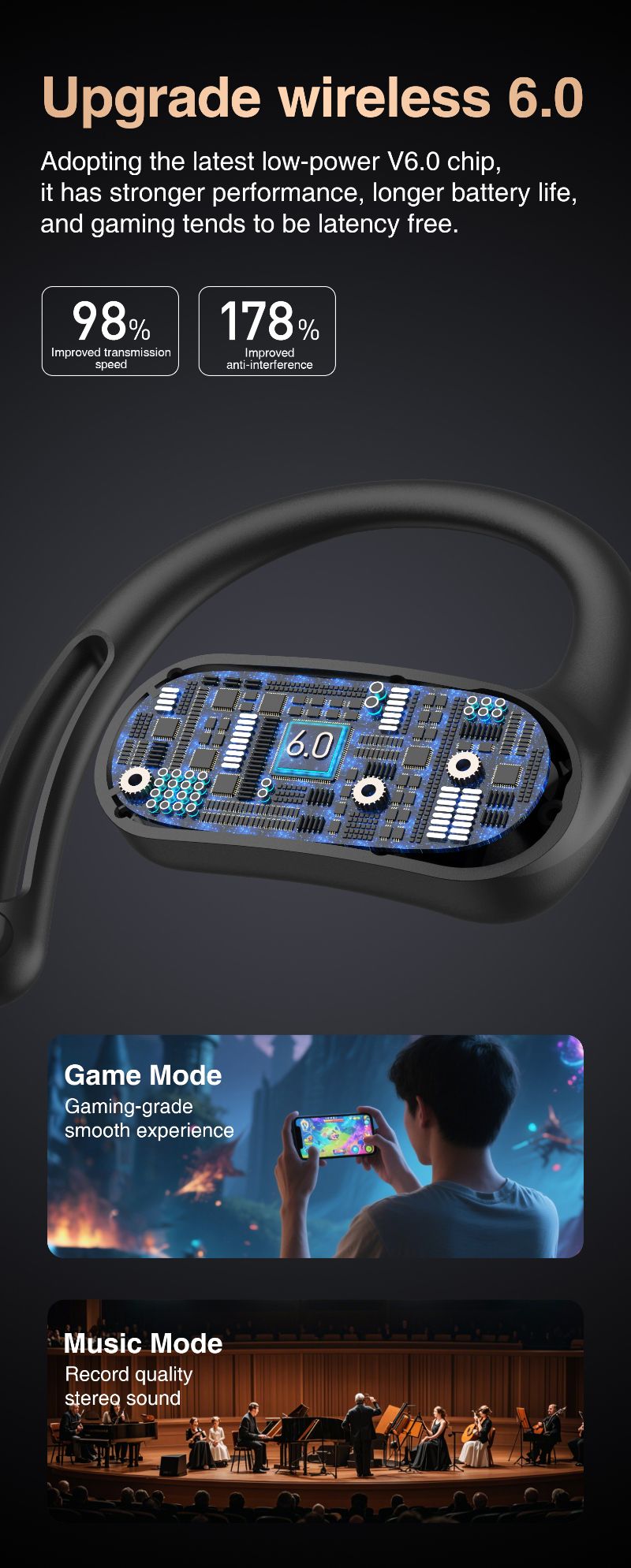HILEO Hi93 Open Non In Ear Hanging Bluetooth Earphones With Directional Sound Transmission And Digital Display, One To Two Music Game AI_voghion.com