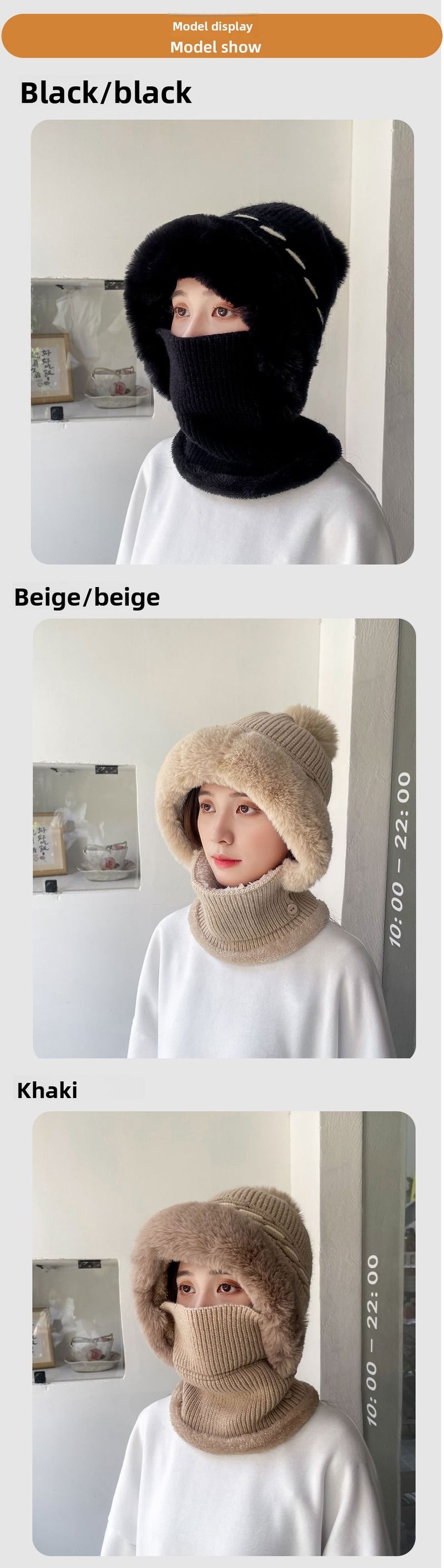 Neues Schal-Set, Farbblock, gedrehte Strickmütze mit Fleecefutter für Wärme und Nackenschutz_voghion.com