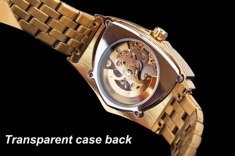 Relógio mecânico automático triangular esqueleto masculino moderno - Pulseira de aço inoxidável, cristal mineral, várias opções de cores_voghion.com