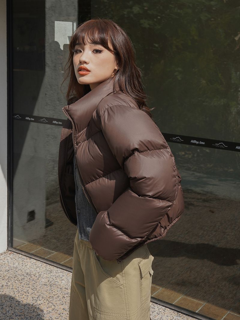 Parka coreano con collo alto per donna, nero, con cerniera, caldo e corto, giacca invernale da donna, tasche sottili, maniche lunghe, cappotti da donna_voghion.com