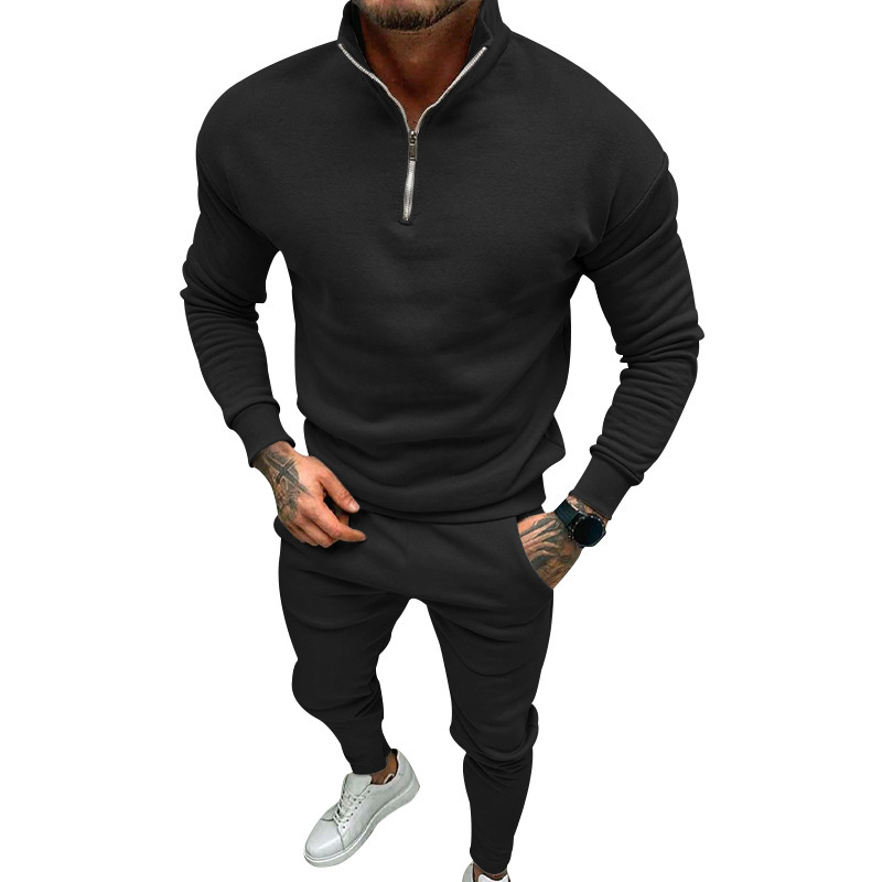 Conjunto de otoño e invierno para hombre, nuevo, de felpa, informal, liso, cálido, con cremallera, ropa deportiva para hombre_voghion.com