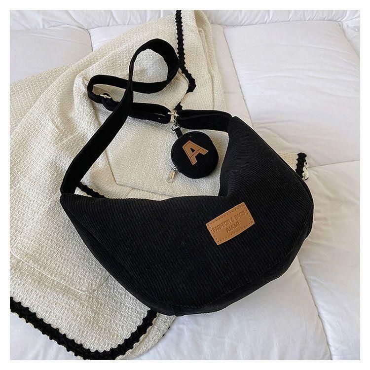 Elegante borsa a tracolla in velluto a coste da donna con fodera interna - Borsa a tracolla casual boho per l'uso quotidiano, spaziosa organizer con chiusura a cerniera_voghion.com