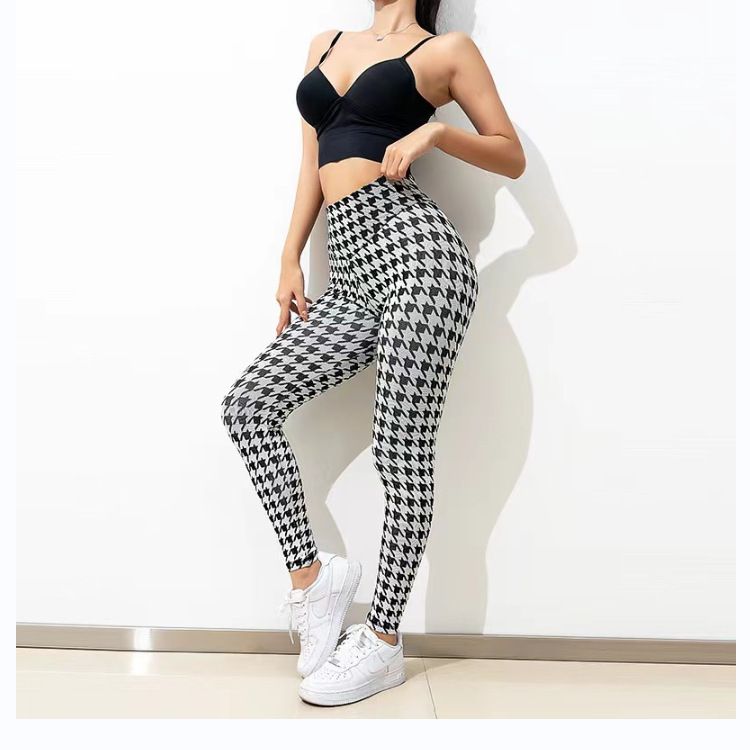 Pantalon de yoga Yiwu à carreaux imprimés multicolores pour femmes, pantalon froissé, rehausseur de hanches, amincissant, à séchage rapide, best-seller_voghion.com