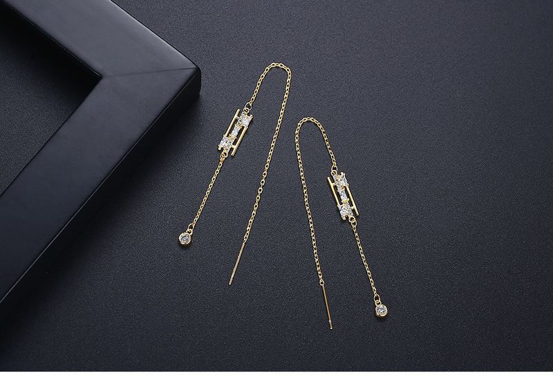 Eleganti orecchini pendenti con nappe e pietre di zircone, design geometrico, graziosi orecchini a catena lunga per donna, orecchini lunghi semplici e alla moda_voghion.com