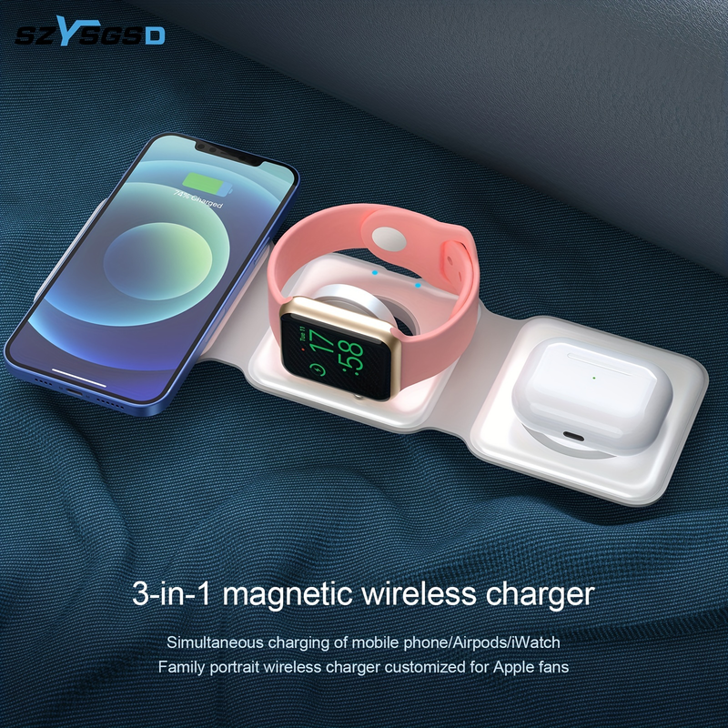 Încărcătoare wireless magnetice pliabile de 15W pentru încărcător wireless portabil 3 în 1 pentru ceas/AirPods_voghion.com