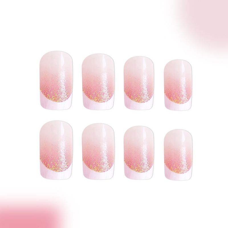 Short bright face generous armour Europe and the United States cross-border foreign trade French gradient golden glitter detachable wearable nail art _voghion.com