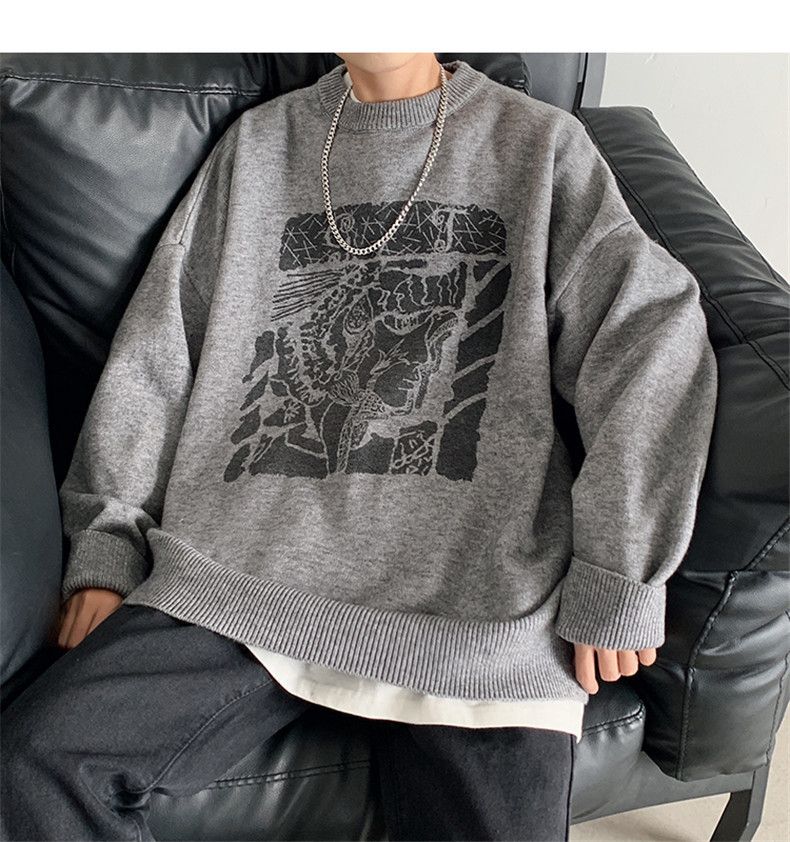 Oversized Knit Sweater – Unisex Crewneck Pullover (M-XXL, Cotton Blend, Textured Jacquard)_voghion.com
