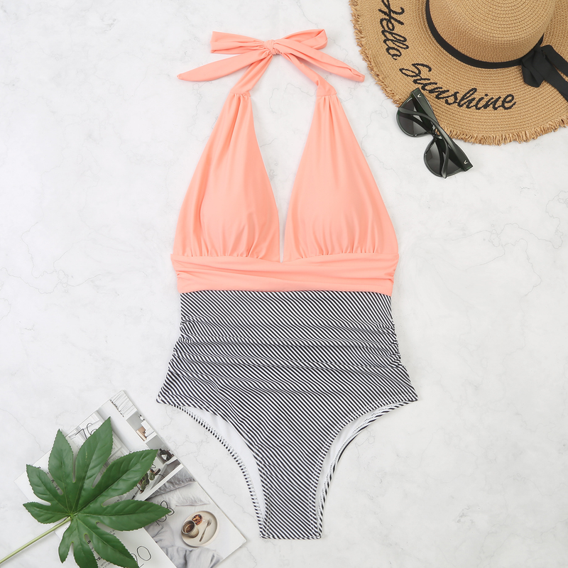 Kadınlar İçin Tek Parça Sırtı Açık Seksi Renk Uyumlu Çapraz Bikini_voghion.com
