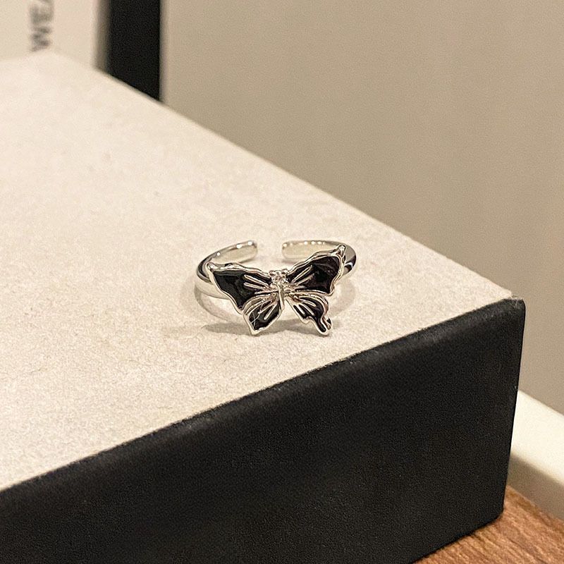 Anello da donna vintage con occhio di gatto ovale scuro, unico e alla moda, stile hip hop, impilabile, con farfalla_voghion.com