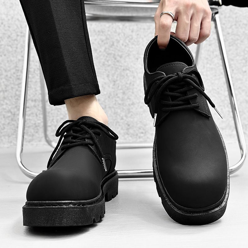 Derby Thick Sole Men's 2025 Autumn New Low Top Big Head Leather Youth Casual Shoes_voghion.com
