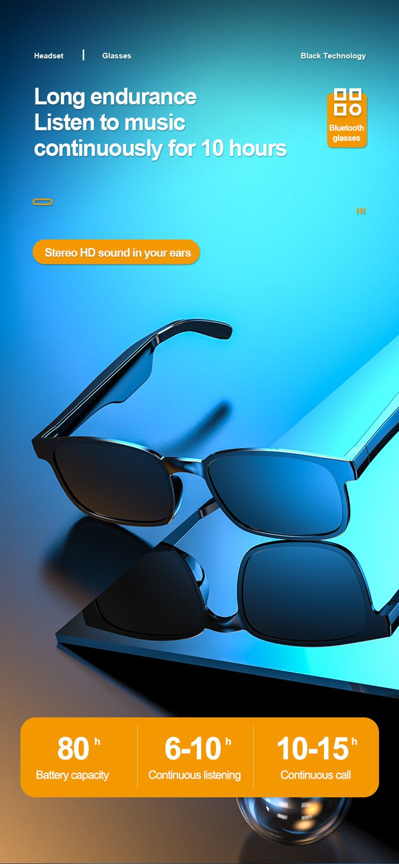 New Wireless Bluetooth Earphones Fashion Glasses Smart Headset Bone Conduction Earbuds Call Audio Music Headphones_voghion.com