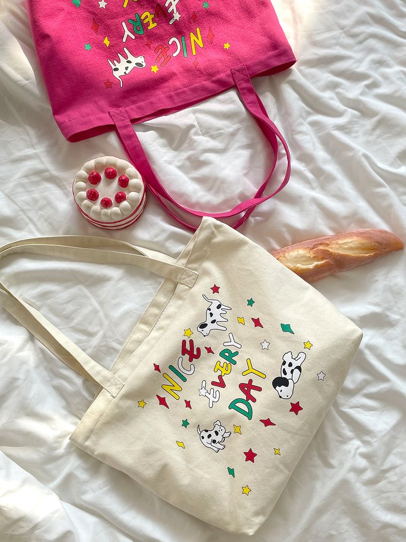 2024 New Student School Cute Illustration Large Capacity Shoulder Zipper Canvas Tote Bag Women_voghion.com