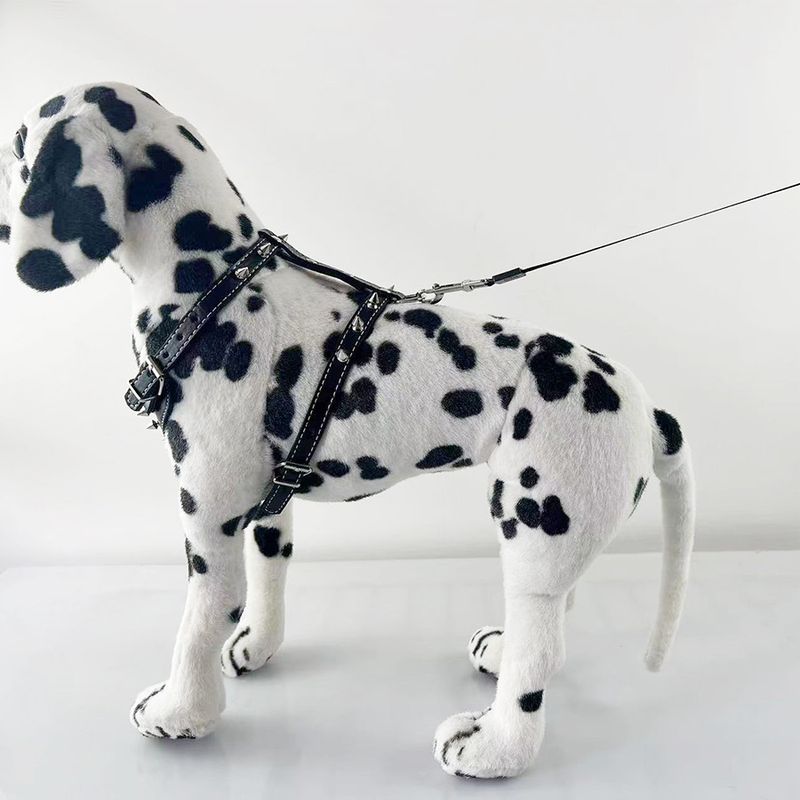 Pet Supplies Anti-Bite Willow Punk Collar PU Leather Dog Leash Harness_voghion.com