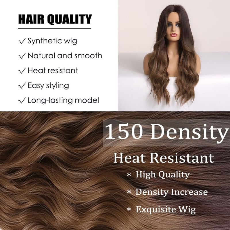 Haoland Wave-peluca sintética de 26 pulgadas para mujer, pelo largo y rizado, marrón, dorado, negro Natural, parte media, resistente al calor_voghion.com