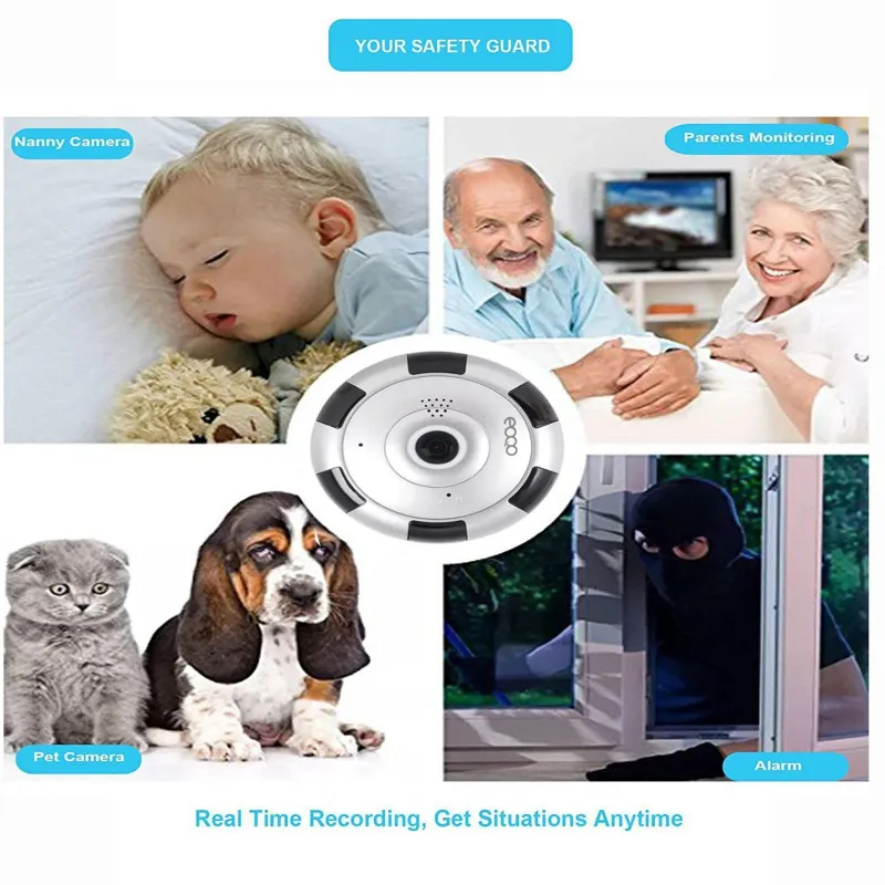 Caméra panoramique 360 degrés WIFI V380 Pro APP Objectif fisheye Maison intelligente Audio bidirectionnel Surveillance CCTV MINI Cam sans fil_voghion.com