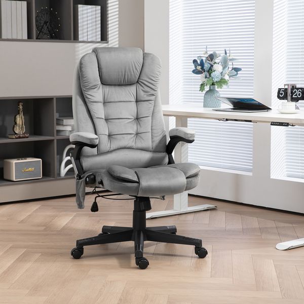 HOMCOM Vibrating Massage Office Chair With Heat, Linen High Back, Reclining, Padded Armrests, Remote, Gray_voghion.com