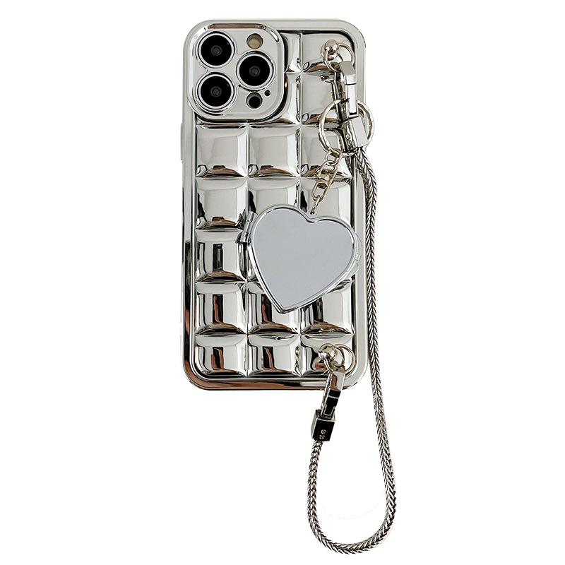 Advanced silver checkered chain suitable for iPhone 14 promax phone case Apple 13 and cool wind 12 anti drop soft_voghion.com