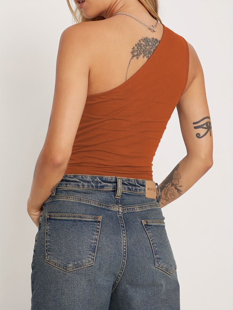 Women's Clothing Sexy Spice Girl women's single shoulder halter vest tight-fitting top knitted pure_voghion.com
