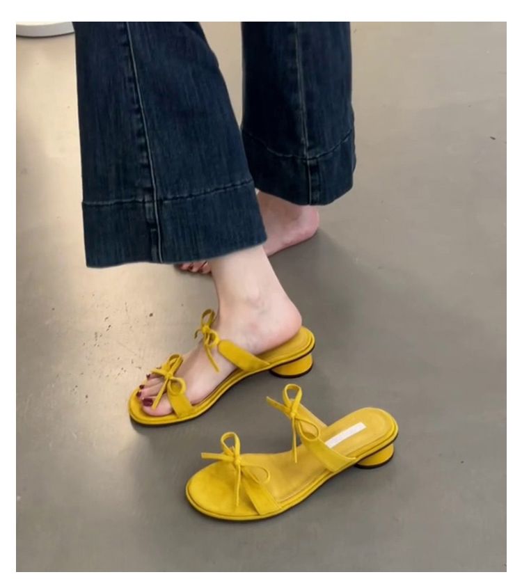 Lan Cabinet-versie ~ Franse stijl avondbries strik dikke hak sandalen voor dames, veelzijdig met rokken, open teen_voghion.com