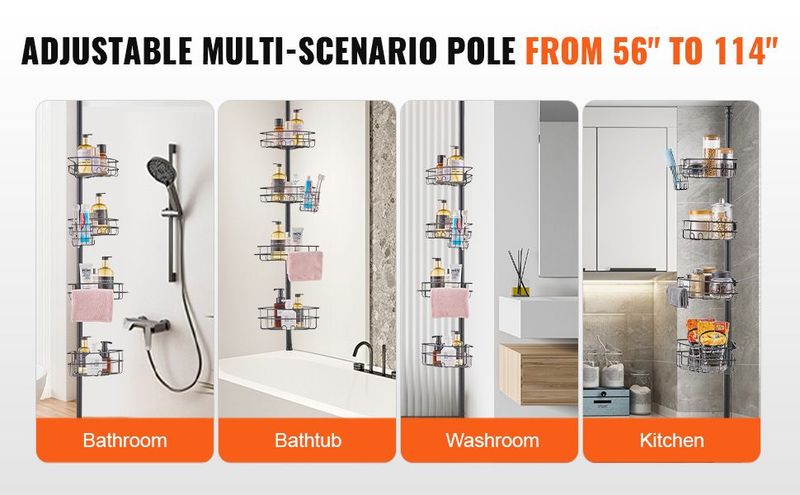 VEVOR 56" To 114" High Shower Corner Caddy Tension Pole Rust-Proof Tension Pole_voghion.com