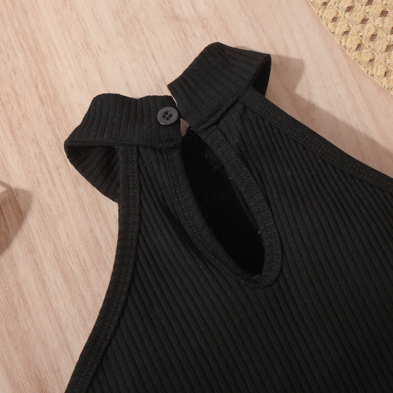 Roupas de bebê vestido infantil meninas cor sólida colete sem mangas top jeans bolsa aberta saia plissada terno_voghion.com