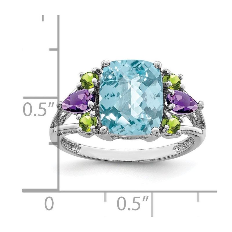 Sterling Silver Rhodium Light Swiss Blue Topaz, Amethyst & Peridot Ring_voghion.com