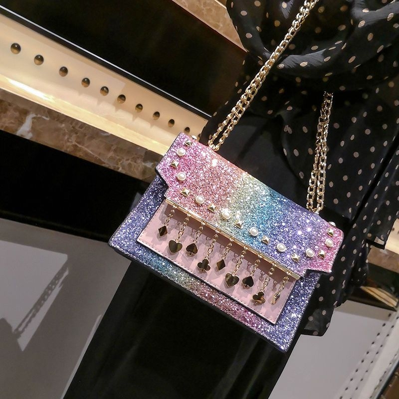 Net red spot women's bag 2023 woven flower new double layer tide single shoulder crossbody bag hundred chain small square bag_voghion.com