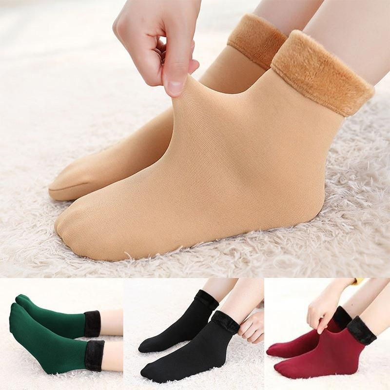 CRAZYLIFE 4Pcs One Size Thermal Socks Solid Color Plush Thickening Socks Autumn Winter Soft and Comfortable Warm Socks Christmas Valentine’s Day gifts_voghion.com